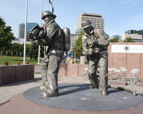 Firefighter Monument Statues pre-ceremony