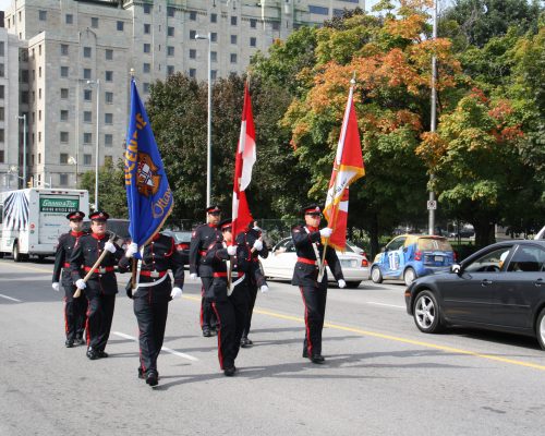 Memorial Band OFS Honour Guard Arrive at Monument Ceremony Site